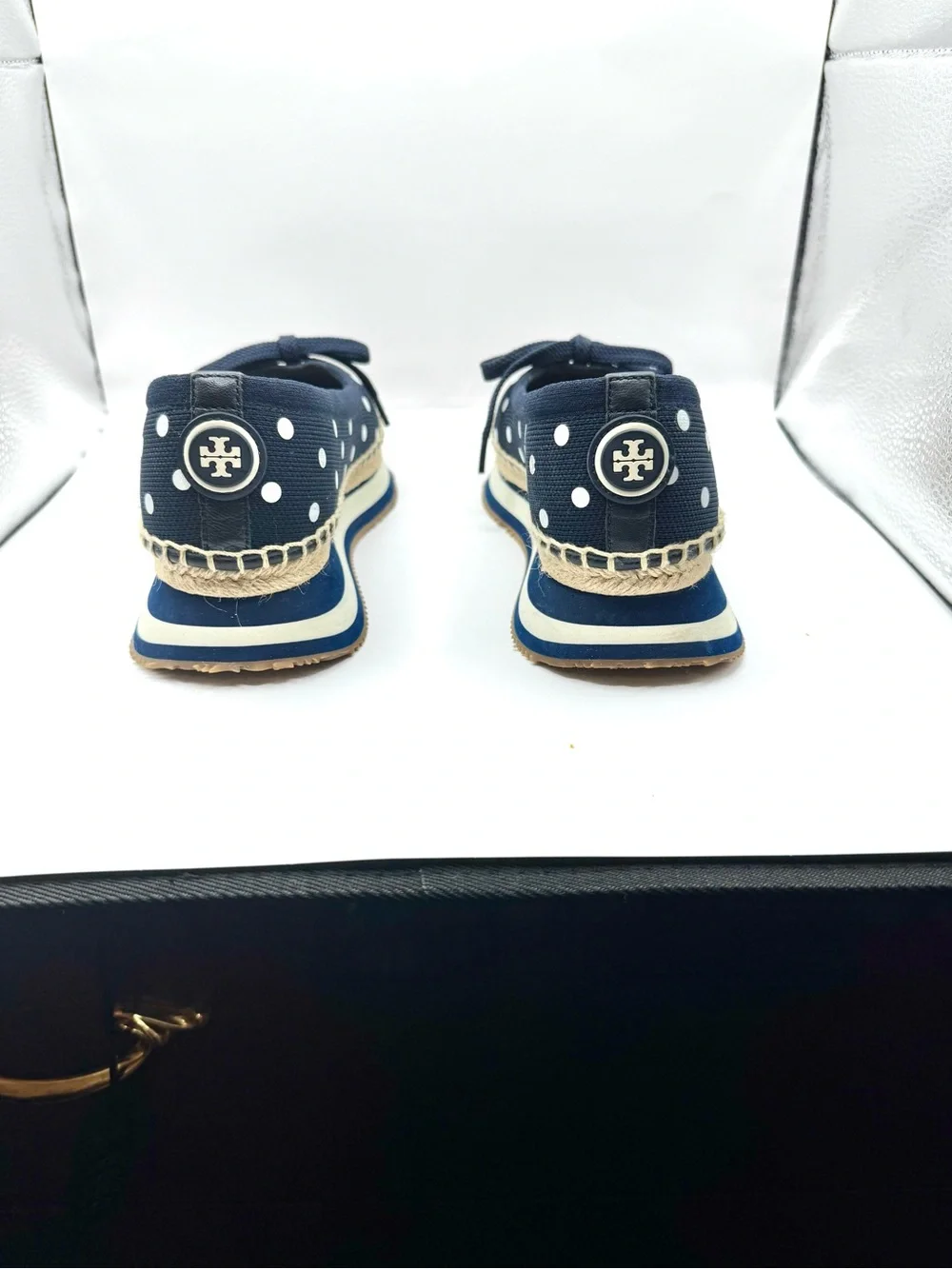 Tory Burch Navy Polka Dot Espadrille Sneakers